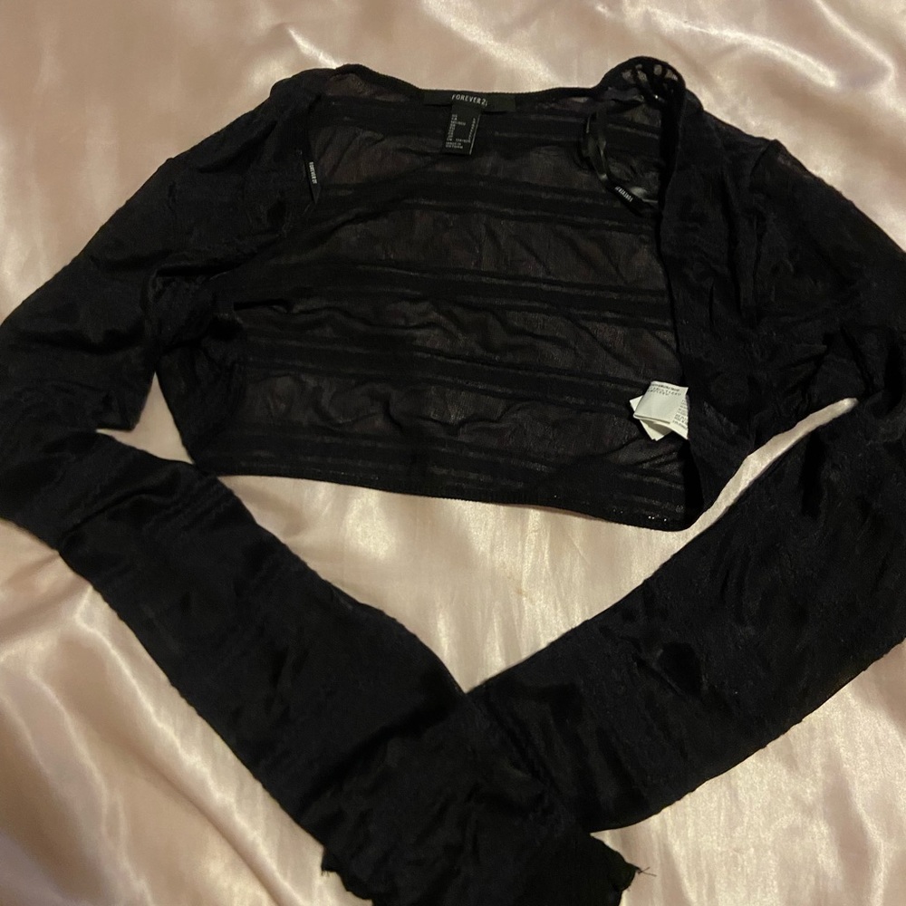 Forever 21 Black Mesh Long Sleeve Shrug Bolero - Size Large
